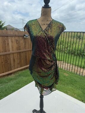 Iridescent Multi-Color Sequin Wrap Dress